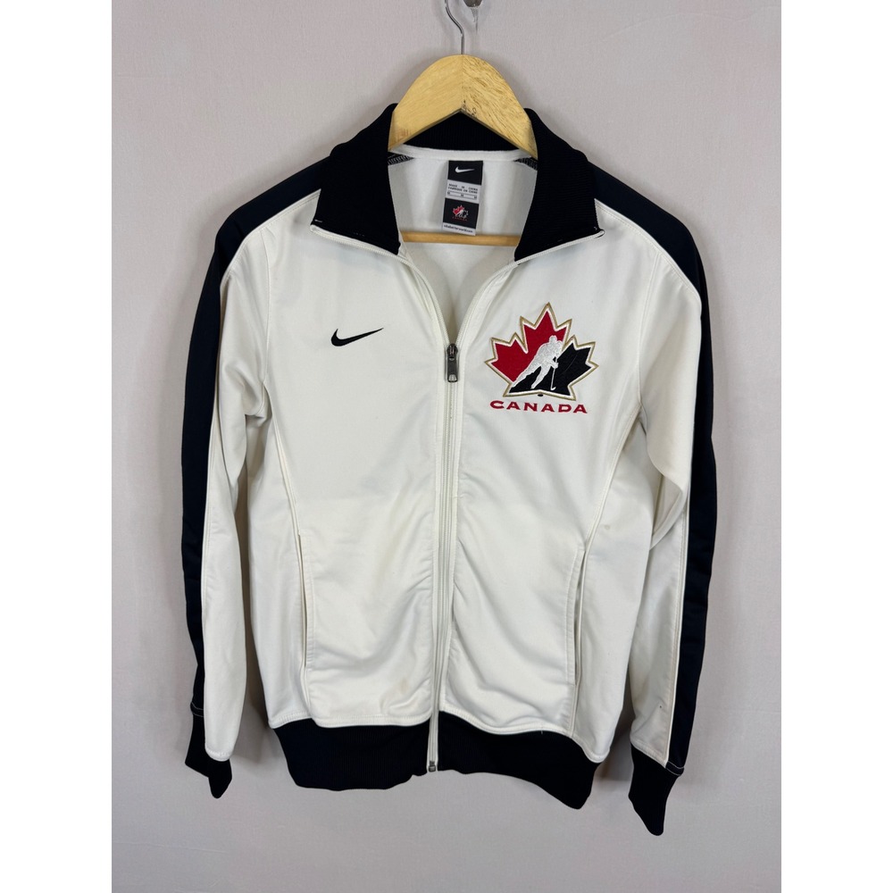 Nike Hockey Canada Track Jacket Women Medium White Black Full Zip‎ Embroidered